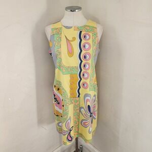 BLU 39 Yellow Psychedelic Mod Shift Dress Women's Medium